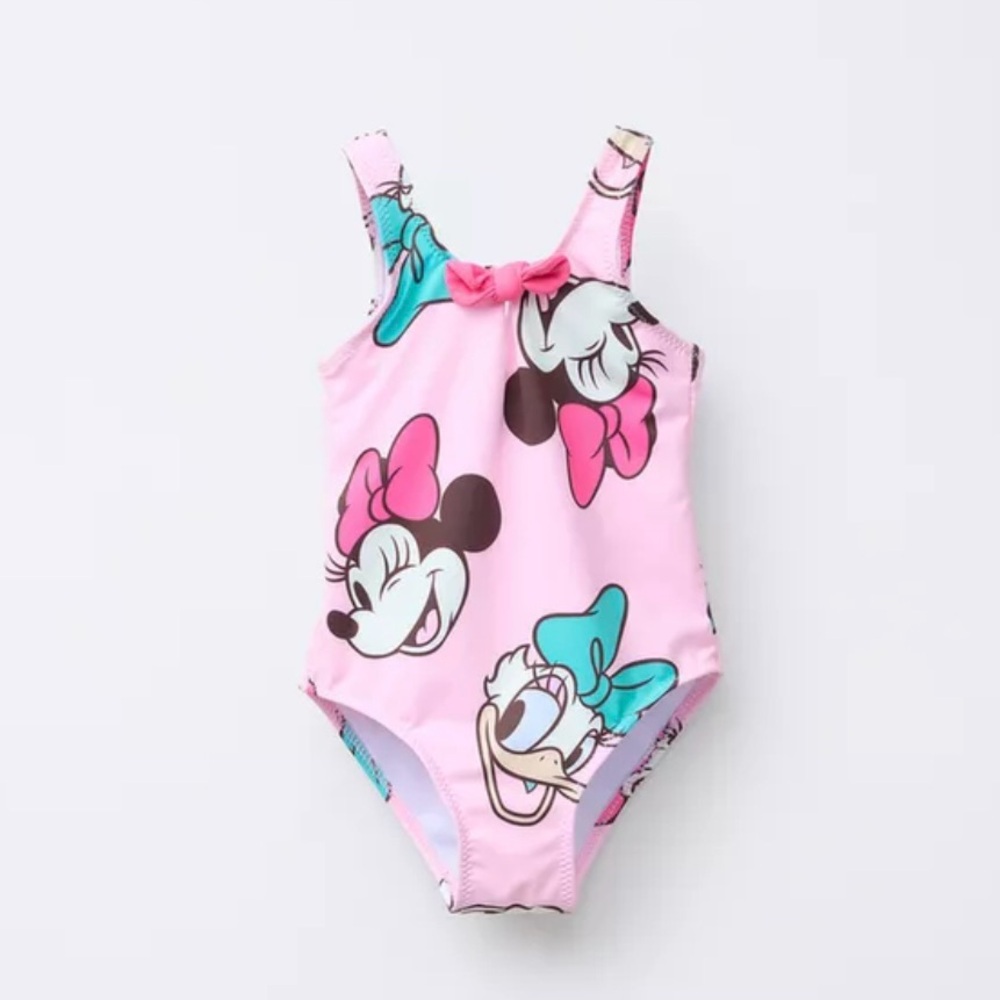 Minnie Mouse & Daisy Duck round neck swimsuit with straps with bow appliqué